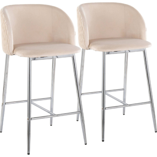 Fran Pleated Waves Counter Stool in Chrome & White Velvet (Set of 2)